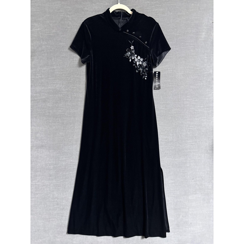 Connected Dress 12 Petite Black Velvet Embroidered Cocktail Midi‎ Cheongsam 3D